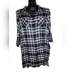 ReOrder Navy Plaid Shirt Dress XL NEW